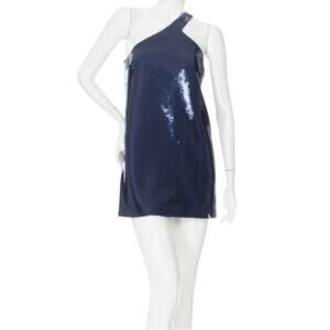 Worn by Aubrey Plaza Saint Laurent Blue Sequin One Shoulder Dress size FR 36